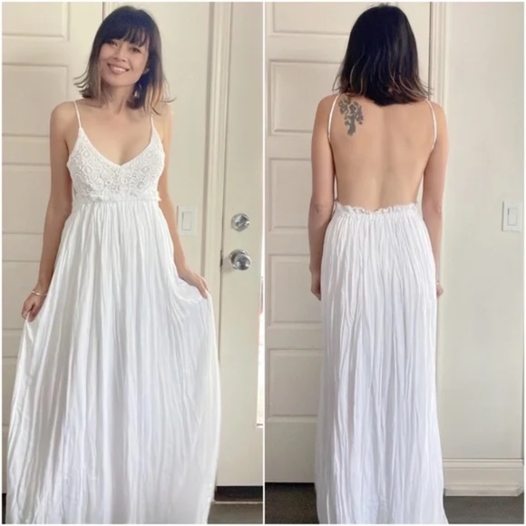 017 Boho White Floral Embroidered Backless Maxi Dress - Picture 7 of 8